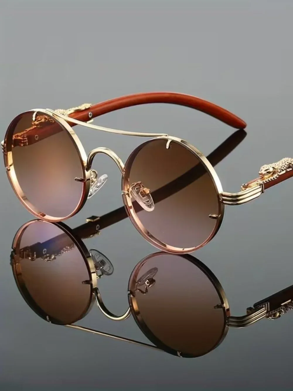Metal Frame Detail Hinges, 1pc Round Sunglasses